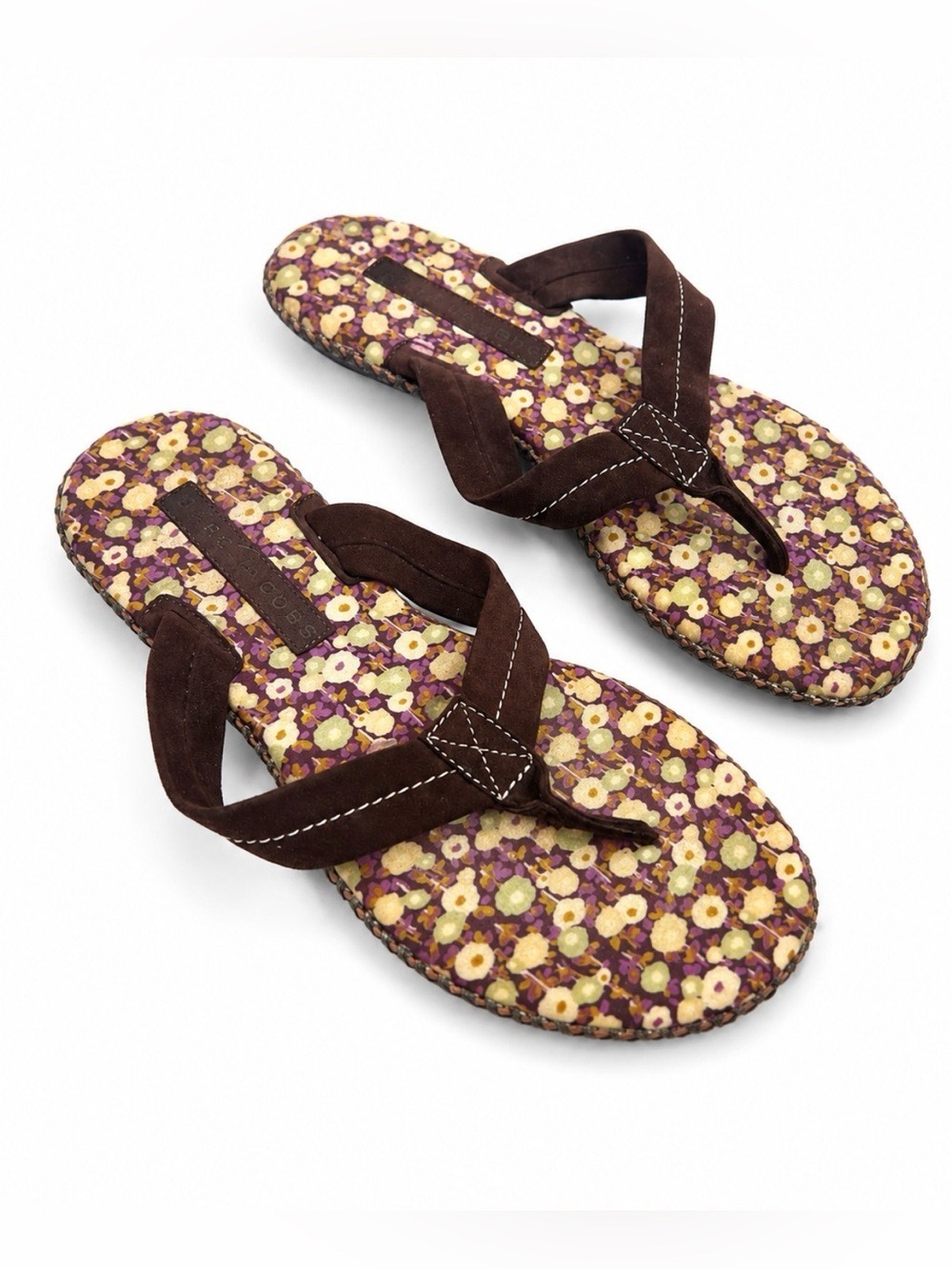 Marc Jacobs Floral Print Brown Suede Thong Sandals size 8